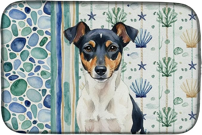 Caroline's Treasures Tricolor Rat Terrier Coastal Sea Glass Dish Drying Mat Absorbent Dish Drying Mat Pad for Kitchen Counter Dish Drainer Mat for Countertop 14 x 21 Multicolor