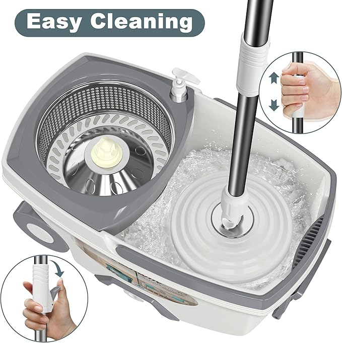 Mop and Bucket with Wringer SetSpin Mop and Bucket System Mops for Floor CleaningHousehold Supplies Tools with 6 Replacement Refills61 Extended Handle for Household Hardwood Floor - White