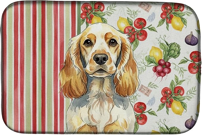 Caroline's Treasures Lemon Roan English Cocker Spaniel Vegetables Dish Drying Mat Absorbent Dish Drying Mat Pad for Kitchen Counter Dish Drainer Mat for Countertop 14 x 21 Multicolor