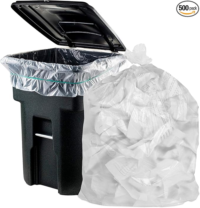 APQ Outdoor Trash Bags Large 30 x 37 Pack of 500 Clear Trash Can Liners Thin 0.39 Mil Polyethylene Big Garbage Bags Unscented Leakproof Waste Basket Bags 20-30 Gallons Kitchen Waste Basket Liner