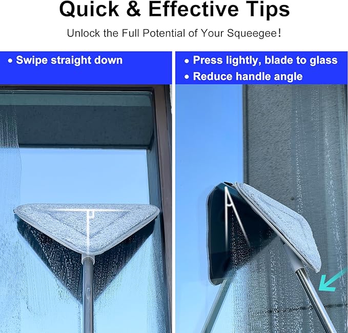 CTIME 78'' 3 in1 Professional Window Squeegee &amp Wall Mop : Window Cleaning Kit with 360° Rotating Triangular Head &amp Universal Cloth Slots (Includes 3 Reusable Pads)