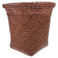 Straw Woven Wastebasket Small Trash Can Coffee Color Medium Size Household Office Waste Paper Basket for Bedroom Bathroom Countertop Use