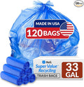 Reli. SuperValue 33 Gallon Recycling Bags (120 Count) Made in the USA - Blue Trash Bags 30-33 Gallon | Recycling Garbage | 33Gal with 30Gal - 35Gal Capacity