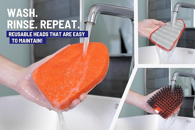 Shower Scrubber 3 in 1 Extendable Long Handle 58 Cleaning Brush - Non Scratch Shower Brush for Cleaning Bathroom Kitchen Toilet Wall Tub Tile Sink (Red)