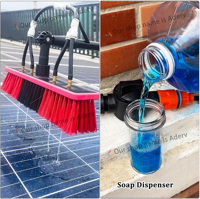 Generic 3.6-10.8 M Telescopic Brush Water Fed Window Cleaning Pole Soap Dispenser Window Cleaning Pole Water Fed Telescopic Brush Window Roof Cleaning Equipment (55cm Brush5.4M)