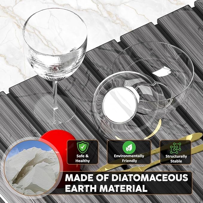 Foldable Stone Dish Drying Mat for Kitchen Counter 24” x 16” Large Diatomaceous Earth Quick Dry Mat Absorbent Sink Tray with Brush for Dishes Cups and Bottles