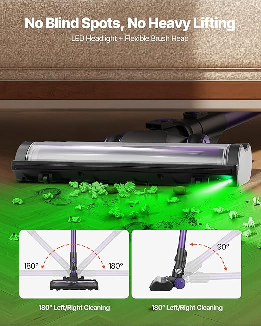 VEVOR Cordless Vacuum Cleaner 25KPA Max Powerful Suction Rechargeable Anti-Tangle Stick Vacuum with Dust Cup Lightweight Handheld Vac with 35mins Runtime for Home Carpet Pet Hair Hard Floor