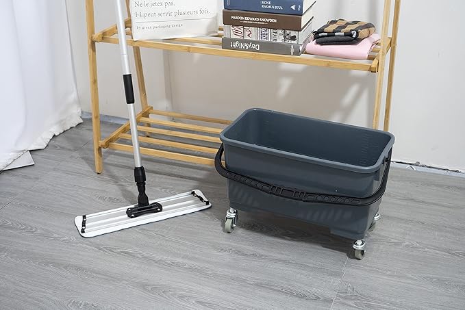 Matthew Cleaning Microfiber Finish Bucket with SievePress Wring Mop Bucket for Microfiber Flat Mops Mop Bucket with Non-Marking Casters Wheels Gary