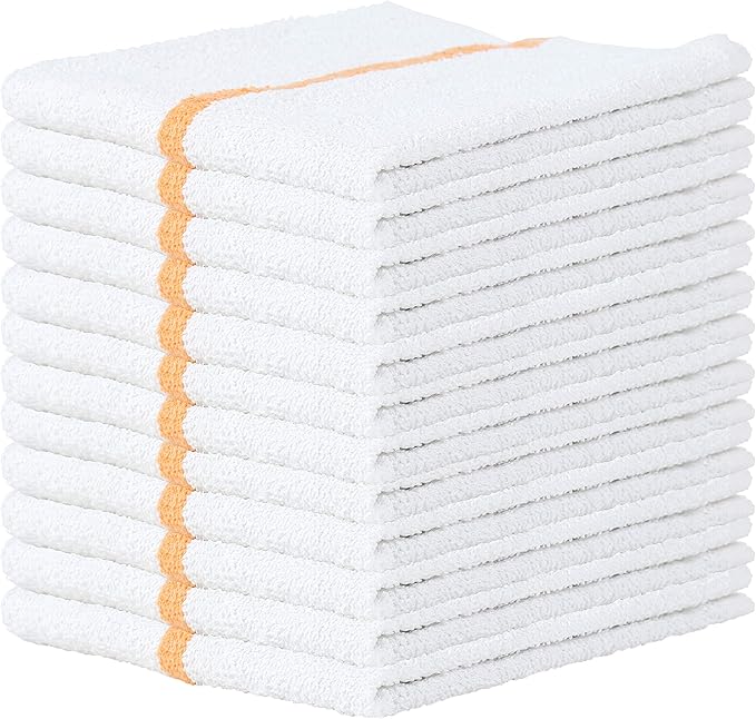 Arkwright Bar Mop Towels Pack of 12 100% Cotton Kitchen Dishcloths Absorbent Quick Dry Cleaning Cloths for Restaurant Bar and Home Kitchen 16 x 19 in White/Gold