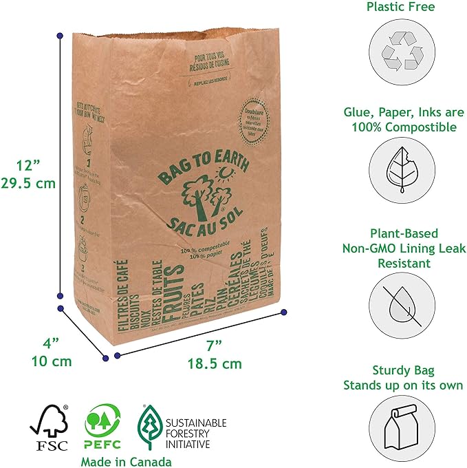 Bag to Earth -Kitchen Food Waste Bag Set of 2 - Compostable Leak-Resistant 3.0 Gallons 60 Count