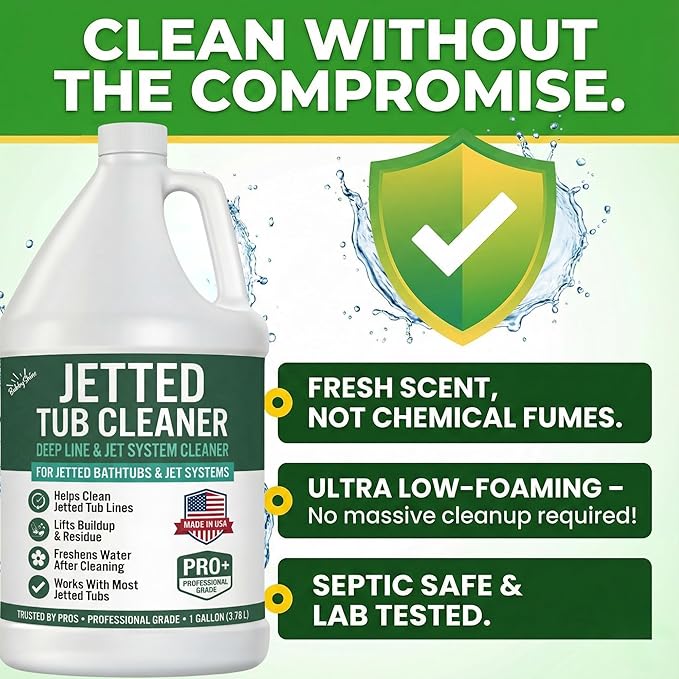 Jetted Tub Cleaner for Bathtub Jets – Deep Cleaning Bathtub Cleaner Formula for Jets &amp Whirlpool Tubs Pro Grade System Flush for Internal Lines and Pipes Made in USA 1 Gallon