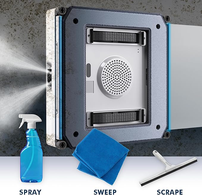 HOBOT-SP10 iScraper Window Cleaning Robot Spray-Sweep-Scrape 6000Pa Suction App + Remote Control Framed/Frameless Glass Indoor/Outdoor Use