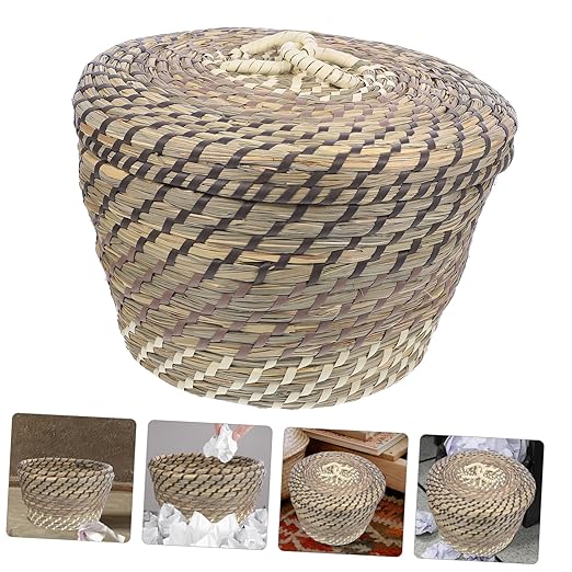 Happyyami Office Waste Basket Under Desk Trash Can Lid Woven Basket Small Trash Can Rustic Design