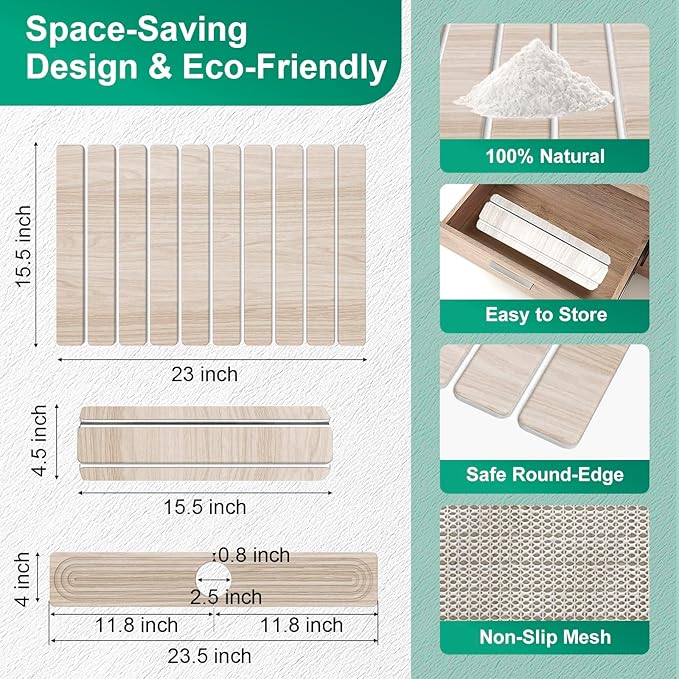 Stone Drying Mat for Kitchen Counter 24x16 Water Absorbing Dish Drying Mat with 24x4 Faucet Mat for Kitchen Sink Diatomaceous Earth Quick Dry Stone Mats for Dishes Bottles Cups (Wood Grain)