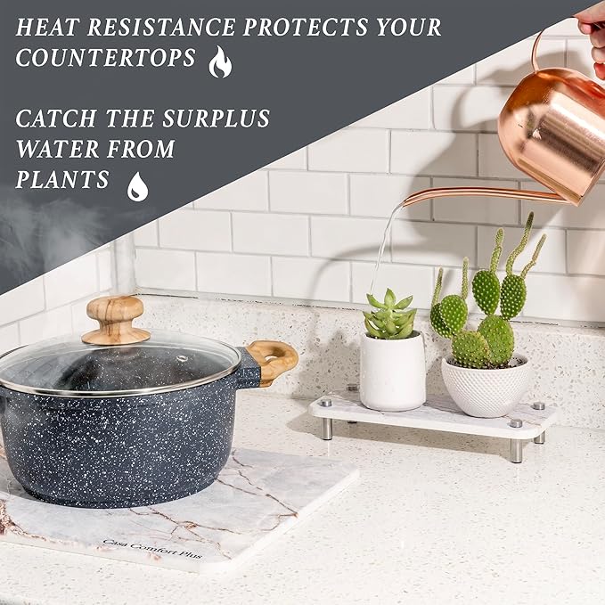 Stone Dish Drying Mat 2 Piece Set Water-Absorbent. Stone Drying Mat For Kitchen Counter [Quick Drying] Diatomaceous Earth Dish Drying Mat Contains Large &amp Small Stone Drying Tray. L11.75 x W15.