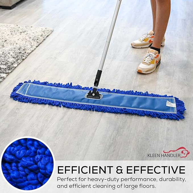 KLEEN HANDLER 6 Pack of 18 Inch Microfiber Dust Mop Large Washable Commercial Mop Head Replacement Sweeper Janitorial Dust Mops Blue