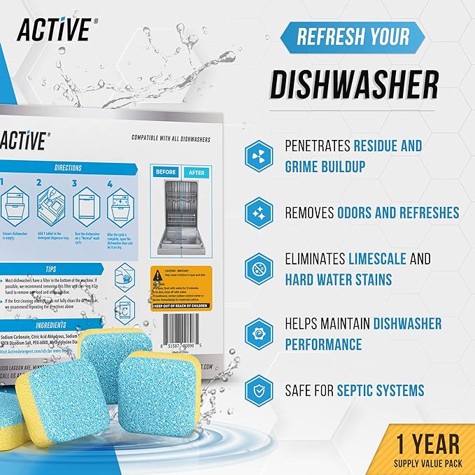 ACTIVE Coffee Maker Cleaner and Dishwasher Cleaner - Includes 24ct Coffee Maker Cleaning Tablets and 24ct Dishwasher Cleaning Tablets