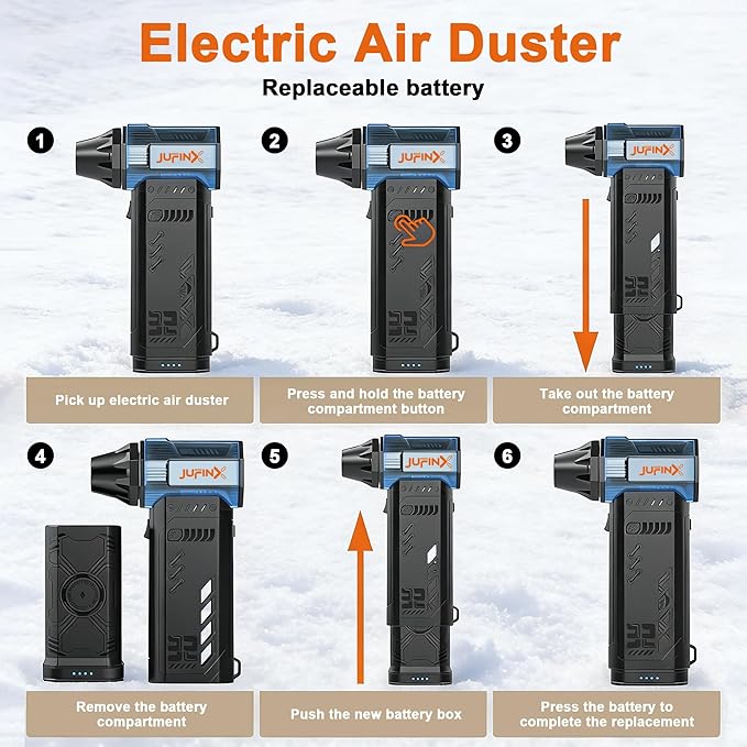 Air Duster -250000RPM- Snow Blower Replaceable Batteries 2pcsLong Life-mini Blower 3-Gear Adjustable- Electeic Air Duster for KeyboardPCsOutdoorsSnowLeavesCar Cleaning (2*Batteries)