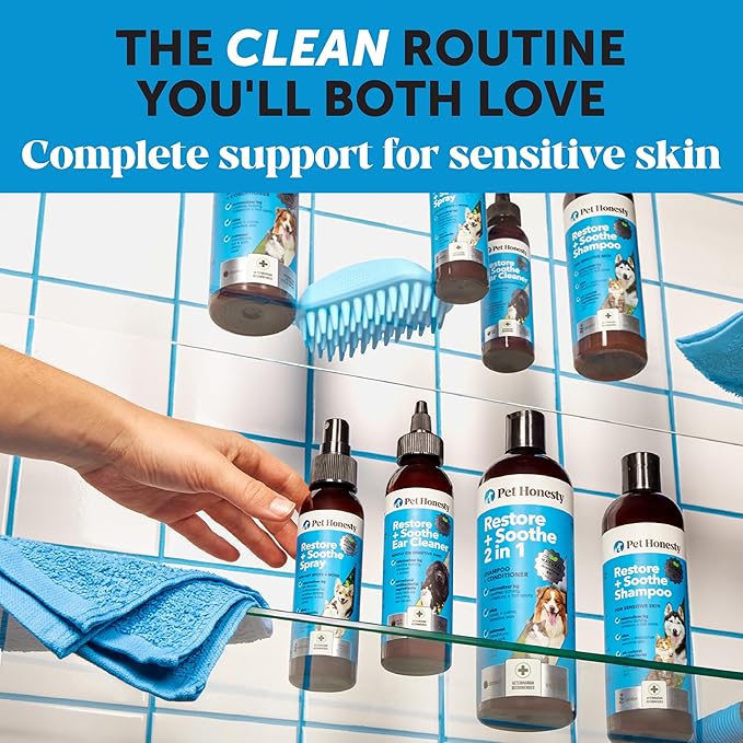 Pet Honesty Restore + Soothe 2 in 1 Shampoo + Conditioner for Sensitive Skin for Dogs &amp Cats - Dog Skin and Coat Supplement - Soothes Itching Irritation and Hot Spots (Coconut) - 16oz