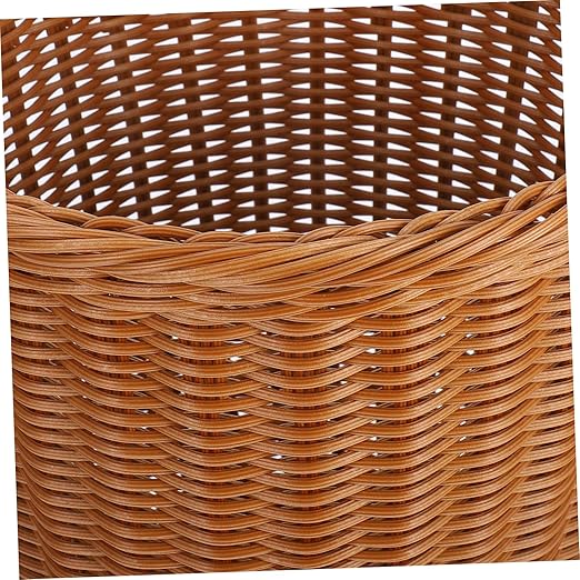 VOSAREA 1PC Plastic Wastebasket Simulated Rattan Woven Trash Basket Home Garbage Container Wastebasket Retro Waste bin (Imitated Rattan Style)
