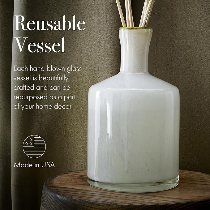 LAFCO New York Signature Reed Diffuser Feu de Bois - 15 oz - Up to 9 Months Fragrance Life - Reusable Hand Blown Glass Vessel - Natural Wood Reeds - Made in The USA
