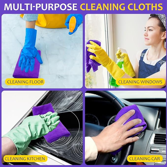 Nuenen Microfiber Cleaning Cloths for Cars 16 x 16 Inch Ultra Absorbent Car Towels Drying Reusable Cleaning Supplies House Kitchen Window Microfiber Towel(Purple120 Pcs)