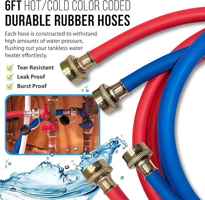DrainX Tankless Water Heater Flushing Kit Includes Submersible Pump Hoses Liquid Descaler Solution and Measuring Bucket