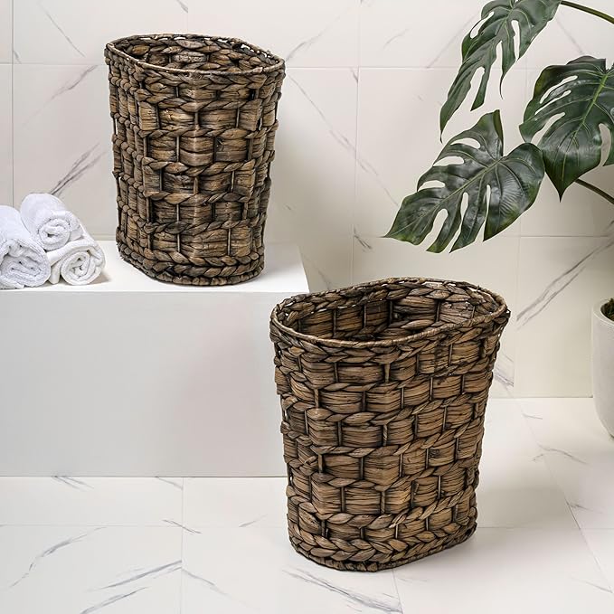 happimess HPM1401B-SET2 Miles Rustic Farmhouse Handwoven Water Hyacinth 4.5-Gallon Tapered Oval Wicker Watebasket Brown (Set of 2)