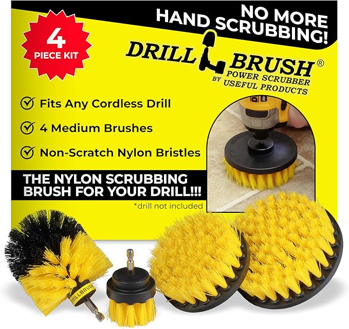 Nylon Drill Brush Attachment Set for Bathroom Cleaning - Power Scrubber Brush Kit for Bathtub Shower Tile and Grout - All-Purpose Household Cleaning Brushes for Drill - Electric Grout Cleaner Kit