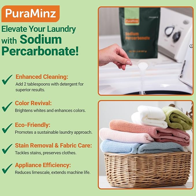 Sodium Percarbonate 99.9% Pure Oxygen Bleach Powder Stain Remover Whitener Non-Chlorine Detergent Booster Fragrance Free Dishwasher Cleaner and Deodorizer 5 lbs (80 oz) Pack of 1