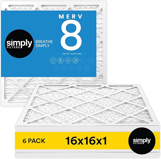 Simply 16x16x1 Air Filter Merv 8 MPR 600 6 Pack Furnace Air Filter for HVAC (Actual Size: 15.75x15.75x0.75) DUST Pet &amp Allergy Control