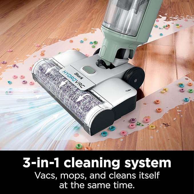 Shark AW302 HydroVac Cordless Pro XL 3-in-1 Vacuum Mop &amp Self-Cleaning System with 2 Brushrolls &amp 2 Solutions for Multi-Surface Cleaning for Hardwood Tile Area Rug &amp More Tea Green