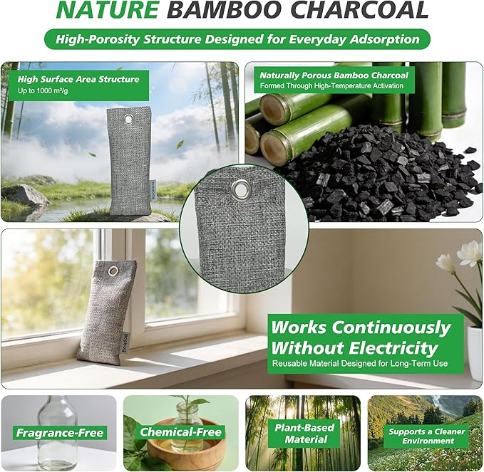 Activated Charcoal Bags Air Purifying 20 Pack Bamboo Charcoal Odor Absorber for Shoes Closet Drawer Car 50g Gray Natural Odor Neutralizer Moisture Absorber Reusable up to 2 Years