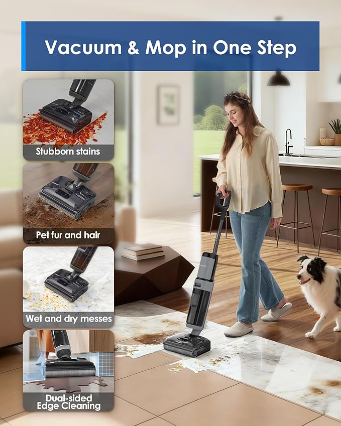 Tineco Floor ONE i5 Stretch Wet Dry Vacuum Cleaner Vacuum &amp Mop in One Step 20kpa Powerful Suction 180° Lay-Flat Design Anti-Tangle Design Dual-Sided Edge Cleaning Up to 30* Minutes Runtime