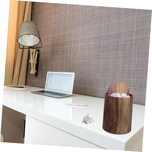 Swing Lid Garbage Can with Vintage Artificial Wood Grain Plastic Trash Bin for Bathroom Bedroom Office Easy-Clean Wastebasket for Efficient Waste Disposal