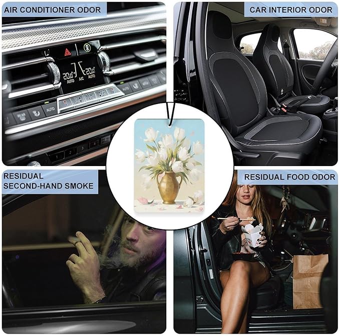 5PCS Car Air Freshener Hanging Personalized Double Sided White Tulip Car Fresheners Long Lasting New Cars Scents Cute Automotive Freshies for Closets Drawers (tea)