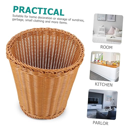 Elegant Woven Storage Container Plastic Sundries Basket Multi-Function Woven Trash Basket for Home Decor