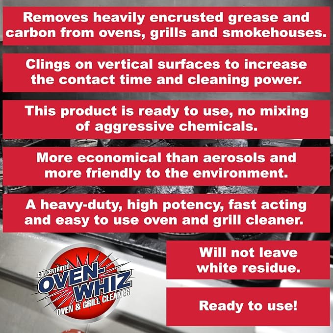 1 Gallon (128 Oz.) Oven-Whiz Oven &amp Grill Cleaner by FryOilSaver Co. Removes Tough Stains Carbon Grease &amp Food Burnt for BBQ Grills Ovens Grates for Home Kitchens Restaurant Food Trucks