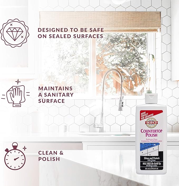 HOPE'S Countertop Restoration Polish Streak-Free Kitchen Counter Cleaner No Buildup on Countertops Quartz Marble Corian Composite and Granite Polish 8 Fl Oz Pack of 12