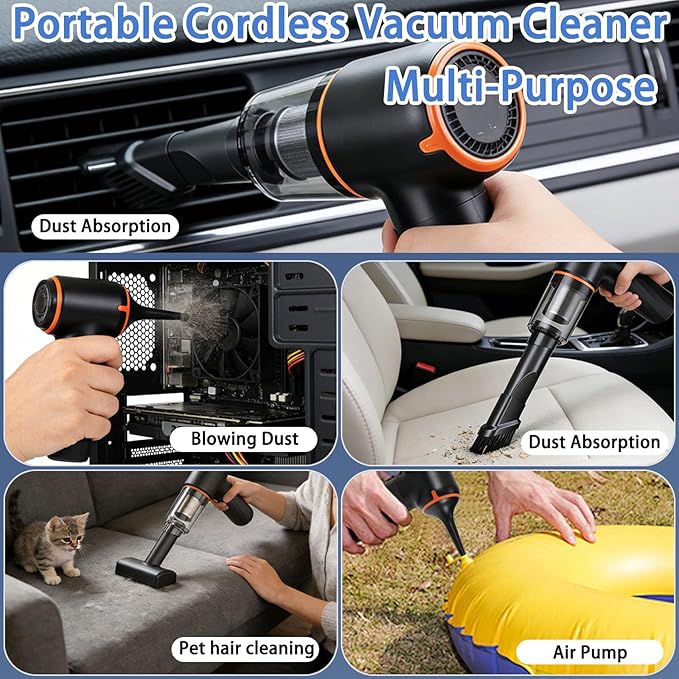 Car Vacuum Cleaner Portable Cordless with 6000PA Suction Mini Handheld Vacuums Cleaner with Air Duster and Blower High Power Hand held Cleaners for Car Home Office Pet Hair Keyboard