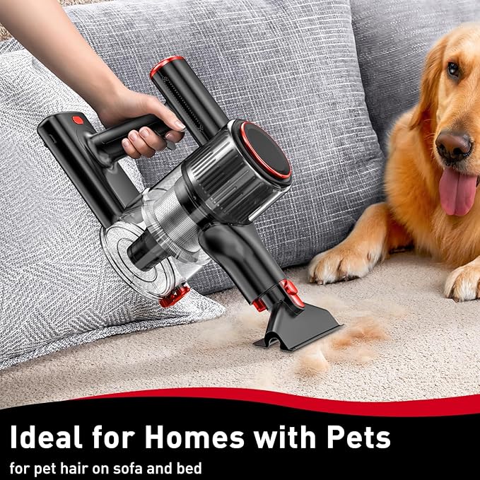Cordless Vacuum Cleaner 45KPA 8-in-1 Vacuum Cleaners for Home 45Mins Runtime Anti-Tangle Stick Vacuum with LED Display Rechargeable Lightweight Vacuum for Pet Hair/Carpet/Floor (Red)