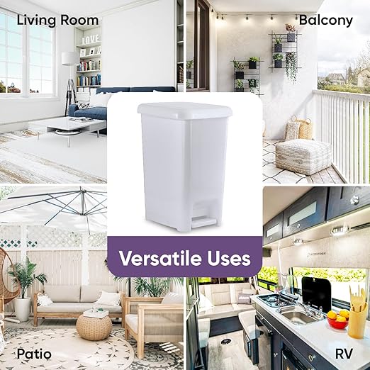 Superio Slim Step On Pedal Plastic Trash Can Waste Bin for Under Desk Office Bedroom Bathroom Kitchen (2.5 gal) (White Smoke 3 Pack)