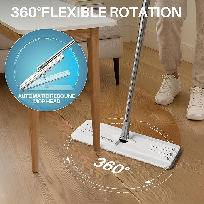 JOYMOOP Hands-Free Self-Cleaning Microfiber Mop and Bucket with Wringer Set for Home Mops for Floor Cleaning and Wall Cleaner Hardwood Tile Laminate Vinyl Floors Smooth Walls and Glass Windows