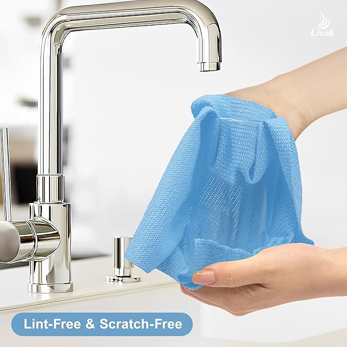 LIVOS Microfiber Cleaning Cloth Roll - 100 Pack Reusable Paper Towels Microfiber Towels for Car Super Absorbent Cleaning Rags for HouseKitchenWindow-Blue 11.5x11.5|Lightweight Quickly Dry