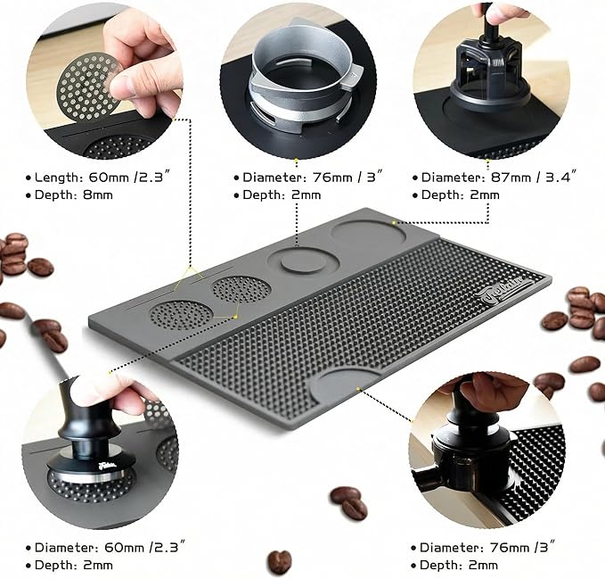 Espresso Tamping Mat Silicone Coffee Bar Mats for CountertopEspresso Tamping Station Non-slip Dish Drying MatEspresso Machine AccessoriesEspresso Organizer (Grey15.7x9.8x0.4)