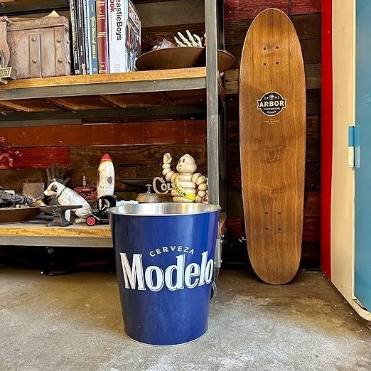 SOTT Modelo Cerveza Tapered Metal Trash Bin Wastebasket Vintage Inspired Retro Home Decor (10.5 Dia x 11 Tall)