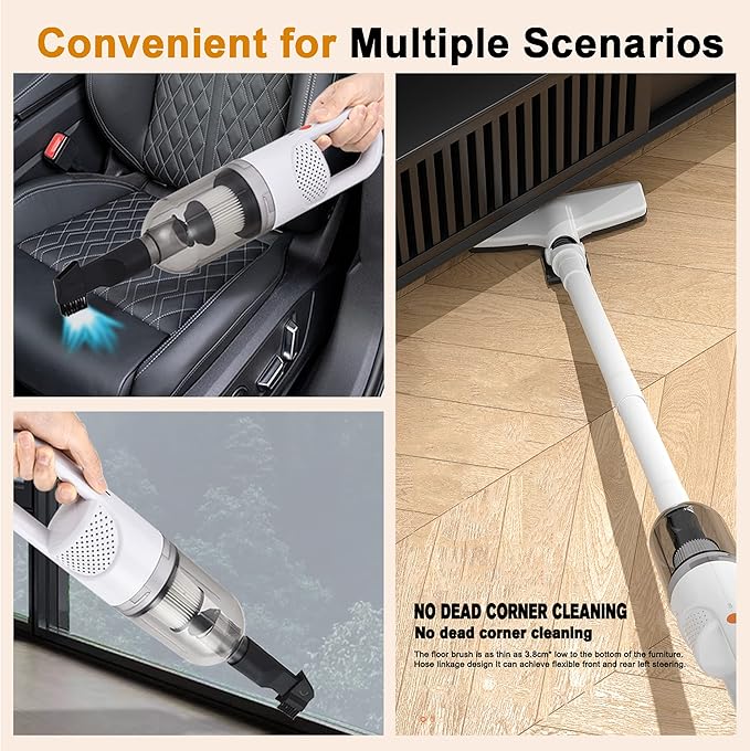 6-in-1 Lightweight Stick Vacuum Cleaner with 100W Powerful Motor Mini Portable Household Handheld Vacuum Cleaner for Domestic Hard Floors Carpets and Pet Hair (Silver Cordless Without Plug)