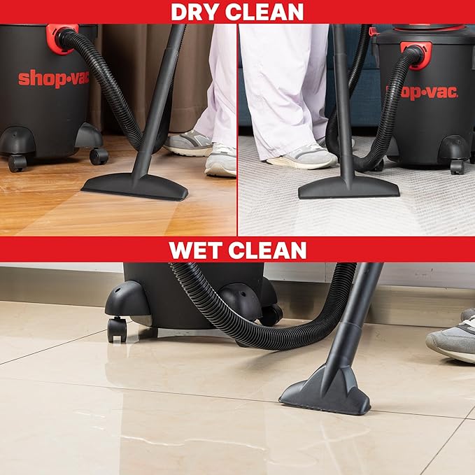 Shop-Vac 5985005 6 Gallon Wet/Dry Vacuum 3.5 Peak HP 1.25 Inch Diameter x 7 Foot Hose 6 Foot Cord Ideal for Home Garage and Workshop Cleaning