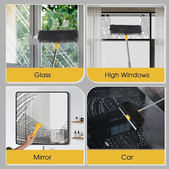 96 Long Handle Window Wall Cleaner Tool with Extension Pole2 in 1 Large Window Squeegee with Cleaning Mop Tools Kit for Window/Wall/Baseboard/Floors Clean/Solar Panel Washer