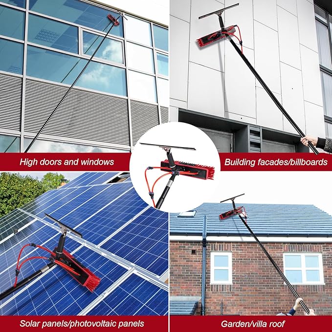 Solar Panel Window Cleaning Kit Outdoor Window Glass Cleaner Photovoltaic Panel Cleaning System Brush Head 35/55cm Window Washing Equipment for Door Sign/Exterior Wall 7.2M-35CM